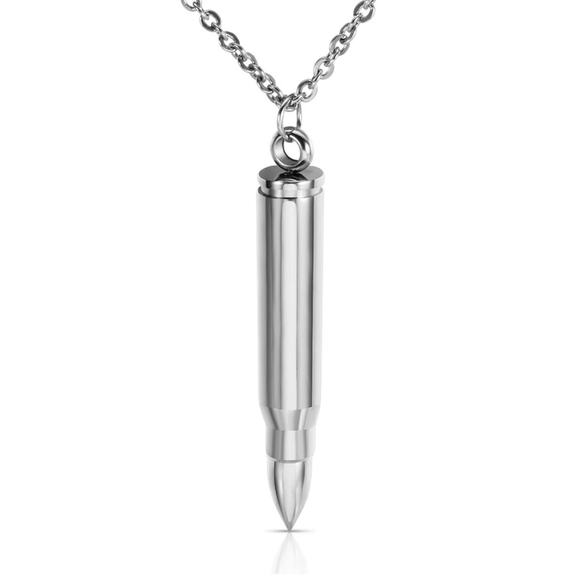 NEW 18K white gold plated bullet pendant necklace jewelry gift men B20 - Picture 2 of 3